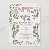 Whimsical Floral Doodle Geburtstagsparty einladen (Vorne/Hinten)