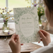 Whimsical Floral Doodle Sage Green Baby Shower Einladung
