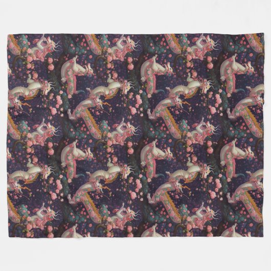 Whimsical Floral Dragons Fleecedecke (Vorderseite (Horizontal))