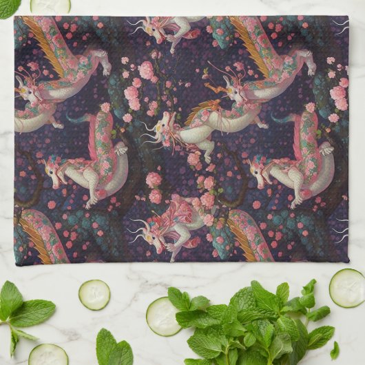 Whimsical Floral Dragons Geschirrtuch (Gefaltet)