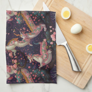 Whimsical Floral Dragons Geschirrtuch
