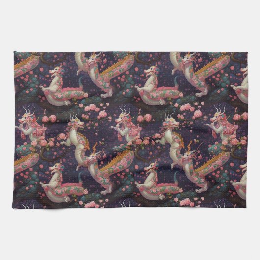 Whimsical Floral Dragons Geschirrtuch (Horizontal)