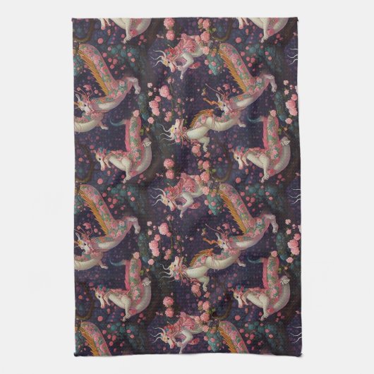 Whimsical Floral Dragons Geschirrtuch (Vertikal)