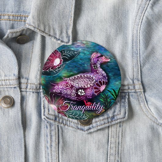 Whimsical Floral Duck Purple Teal Personalized Button (Beispiel)