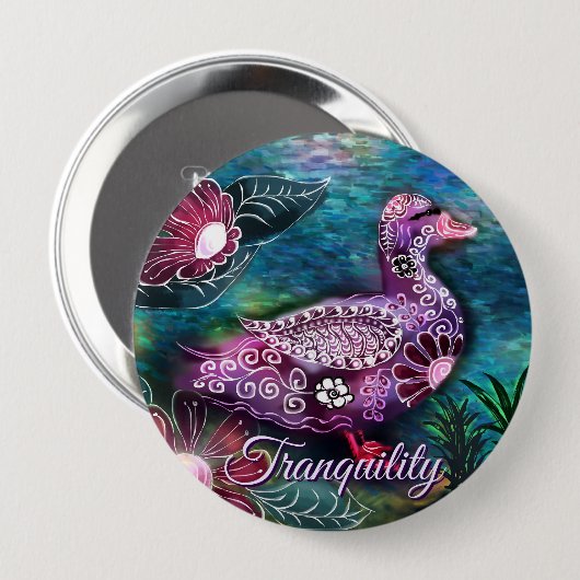 Whimsical Floral Duck Purple Teal Personalized Button (Vorne & Hinten)