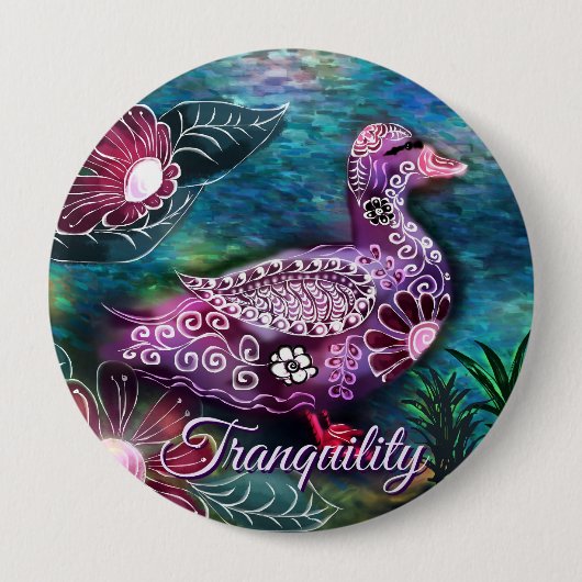 Whimsical Floral Duck Purple Teal Personalized Button (Vorderseite)