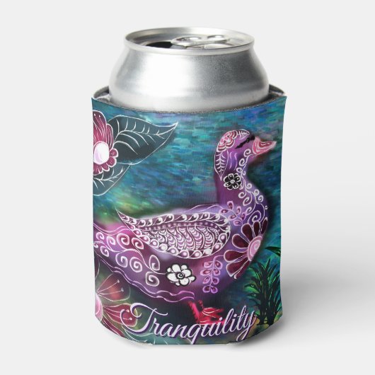 Whimsical Floral Duck Purple Teal Personalized Dosenkühler (Kanne Vorderseite)