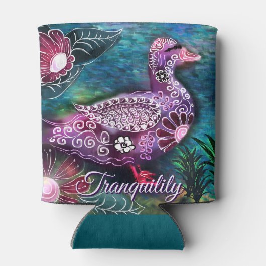 Whimsical Floral Duck Purple Teal Personalized Dosenkühler (Rückseite)