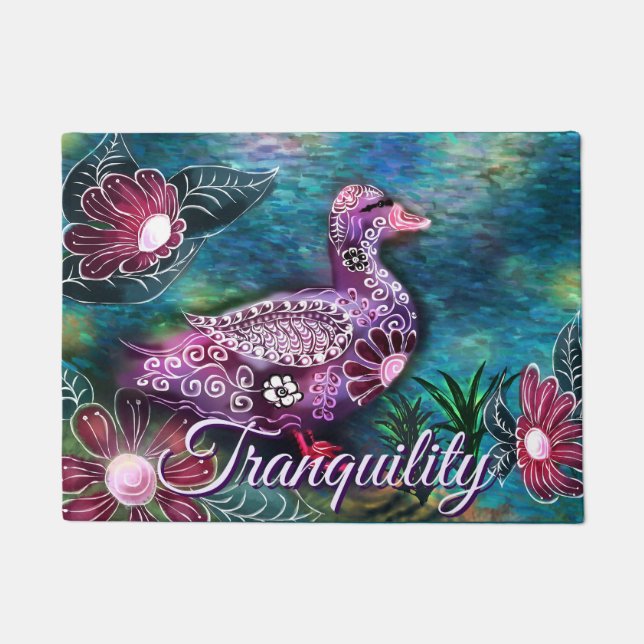Whimsical Floral Duck Purple Teal Personalized Fußmatte (Vorderseite)