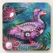 Whimsical Floral Duck Purple Teal Personalized Getränkeuntersetzer (Vorderseite)