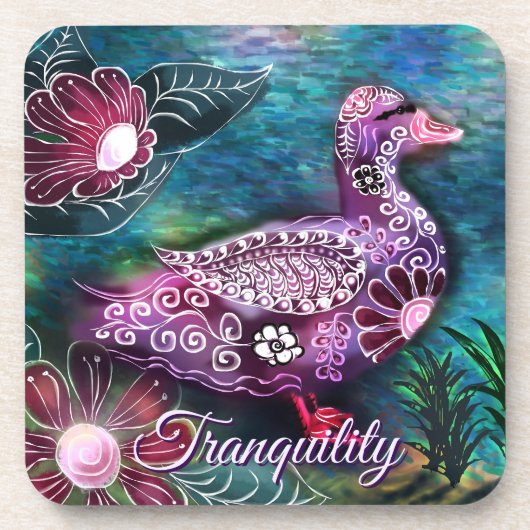 Whimsical Floral Duck Purple Teal Personalized Getränkeuntersetzer (Vorderseite)