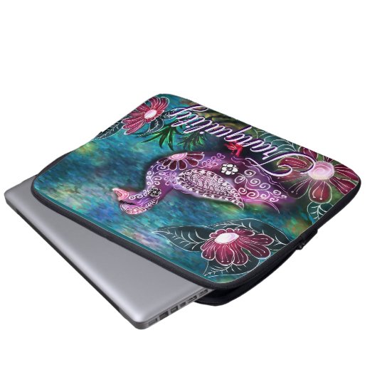 Whimsical Floral Duck Purple Teal Personalized Laptopschutzhülle (Vorne Knopf)