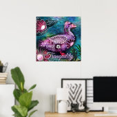 Whimsical Floral Duck Purple Teal Personalized Poster (Heimbüro)