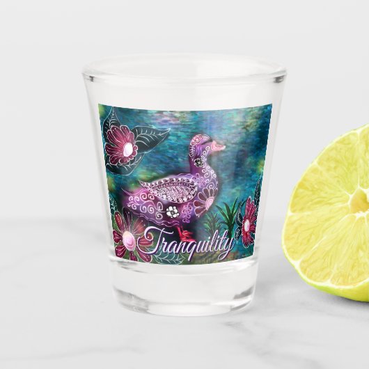 Whimsical Floral Duck Purple Teal Personalized Schnapsglas (Vorderseite)