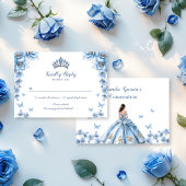 Whimsical Floral Dusty Blue Princess Quinceañera RSVP Karte