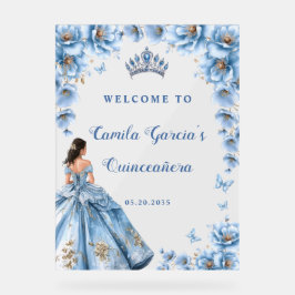Whimsical Floral Dusty Blue Quinceañera Willkommen Acrylschild
