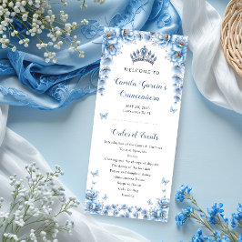 Whimsical Floral Dusty Blue Tiara Quinceañera Programm