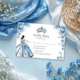 Whimsical Floral Dusty Blue Tiara Quinceañera RSVP Karte