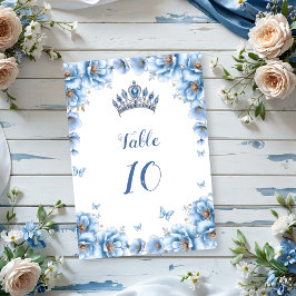 Whimsical Floral Dusty Blue Tiara Quinceañera Tischnummer