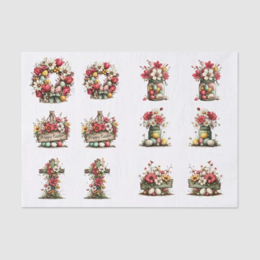 Whimsical Floral Easter for  Shells  Decoupage Seidenpapier (Vorderseite)