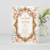 Whimsical Floral Elegant Cupid Wedding Einladung (Stehend Vorderseite)