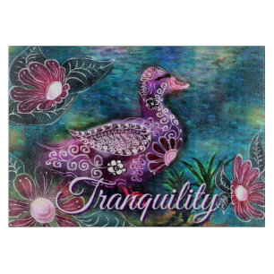 Whimsical Floral Ente Lila Türkis Personalisiert Schneidebrett