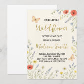 Whimsical Floral Erster Geburtstag Einladung (Vorne/Hinten)