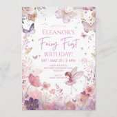 Whimsical Floral Fairy First Birthday Invitation Einladung (Vorderseite)