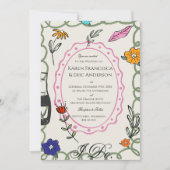 Whimsical Floral Folk Art Wedding Hand Drawn  Einladung (Vorderseite)