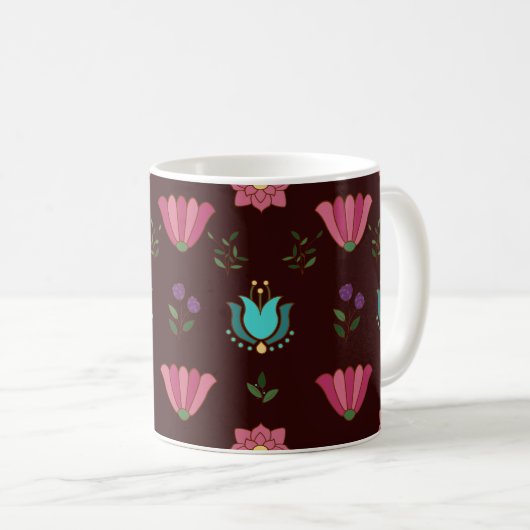 Whimsical Floral Folk Tasse (VorderseiteRechts)
