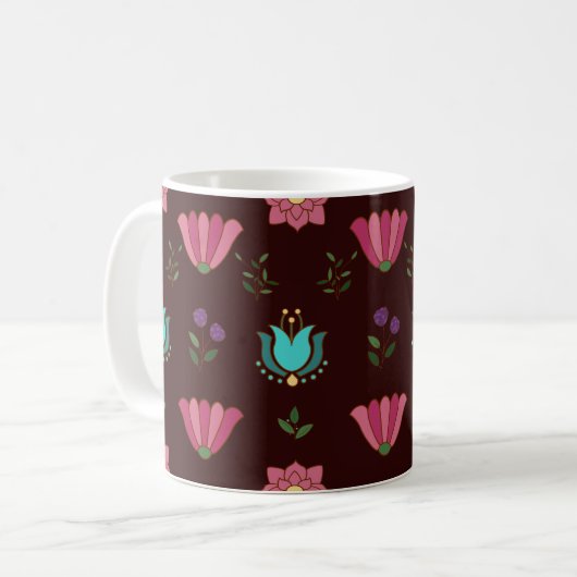 Whimsical Floral Folk Tasse (Vorderseite Links)