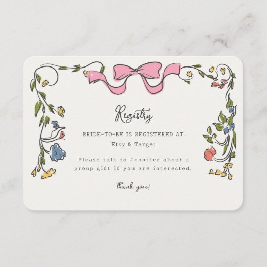 Whimsical floral French Registry Einladung einfüge (Vorderseite)