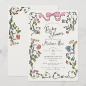 Whimsical Floral Girl Doodle Baby Shower Invite (Vorne/Hinten)
