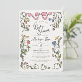 Whimsical Floral Girl Doodle Baby Shower Invite (Stehend Vorderseite)