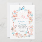Whimsical Floral Hand Drawn Bow Engagement Party Einladung (Vorderseite)