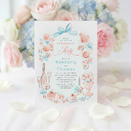 Whimsical Floral Hand Drawn Bow Engagement Party Einladung