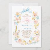 Whimsical Floral Hand Drawn Bow Engagement Party Einladung (Vorderseite)