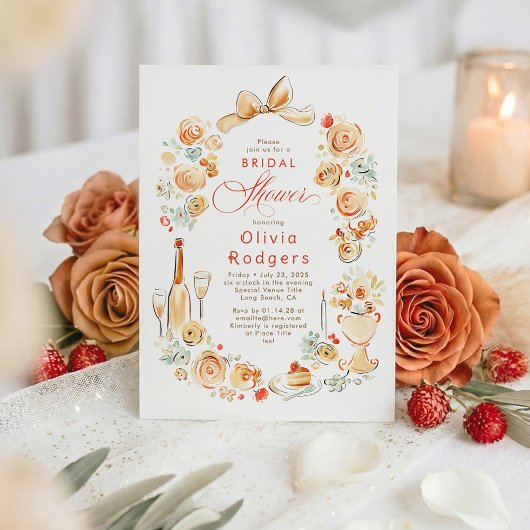 Whimsical Floral Hand Drawn Bow Fall Bridal Shower Einladung