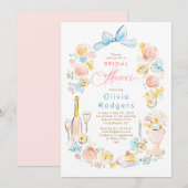 Whimsical Floral Hand Drawn Chic Bow Bridal Shower Einladung (Vorne/Hinten)