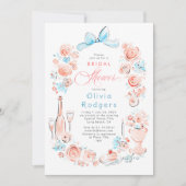 Whimsical Floral Hand Drawn Chic Bow Bridal Shower Einladung (Vorderseite)
