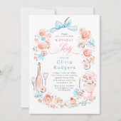 Whimsical Floral Hand Drawn Coquette Bow Birthday Einladung (Vorderseite)