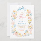 Whimsical Floral Hand Drawn Cute Bow Baby Shower Einladung (Vorderseite)