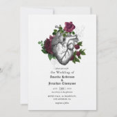 Whimsical Floral Heart Halloween Gothic Wedding Einladung (Vorderseite)