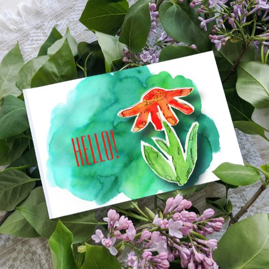 Whimsical Floral Hello Green Watercolor Postkarte