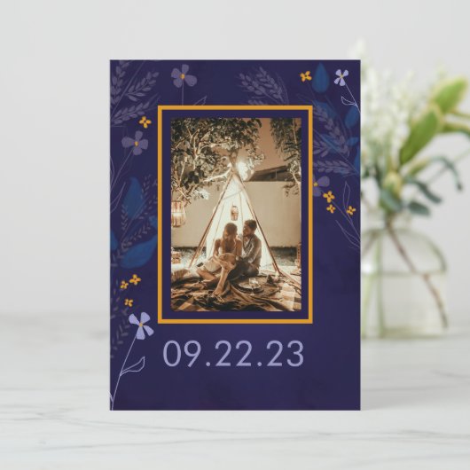 Whimsical Floral Illustration Garden Foto Hochzeit Save The Date (Stehend Vorderseite)