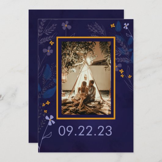 Whimsical Floral Illustration Garden Foto Hochzeit Save The Date (Vorne/Hinten)