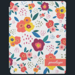 Whimsical Floral in Gelb und Korallenschrift Name iPad Hülle<br><div class="desc">Whimsical,  modern und lustig! Dieses personalisierte iPad-Gehäuse mit einem prächtigen Blumendruck mit Blume und Blätter in Rosa,  Korallen,  Orange,  Blau und Grün verleiht dem Ganzen Freude. Wunderbar für Mütter,  Gärtner,  Bräute,  Teens und mehr. Teil einer Sammlung von Parcel Studios.</div>
