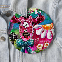Whimsical Floral Kuh Pink Teal Schwarz Personalisi