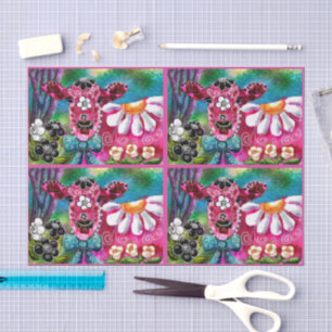 Whimsical Floral Kuh Rosa Türkis Schwarz Decoupage Seidenpapier