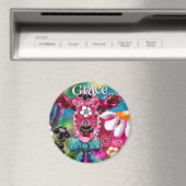 Whimsical Floral Kuh Rosa Türkis Schwarz Personali Magnet (In Situ (Geschirrspüler))